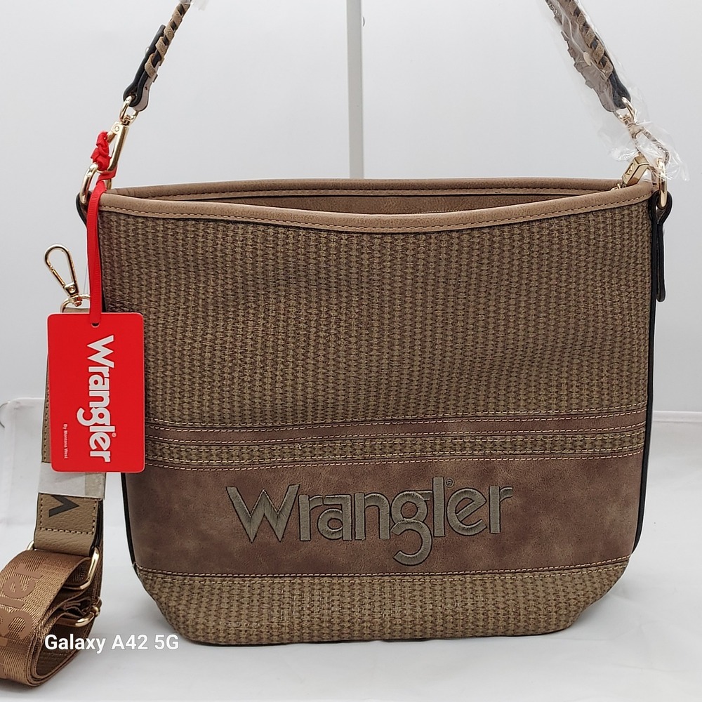 Wrangler by Montana West Khaki Brown Woven Crossbody Bag WG79-G918KH NWT